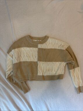 Altar'd State Cream & Tan Colorblock Cropped Sweater